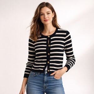 J. Crew Black and White Striped Cardigan Golden Buttons Size Extra Small